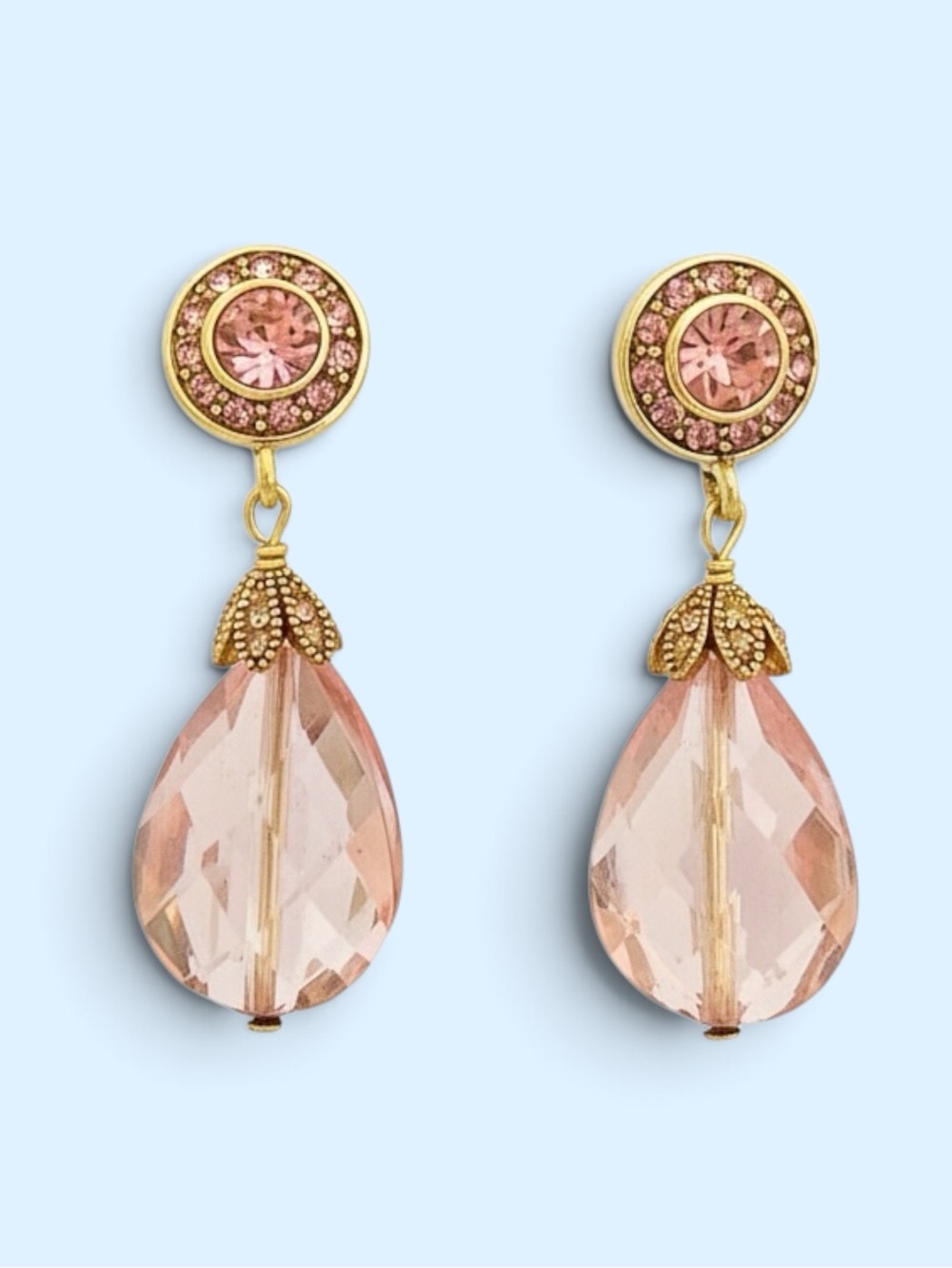 Heidi Daus Pink & Gold Teardrop Crystal Drop Earrings. NWOT